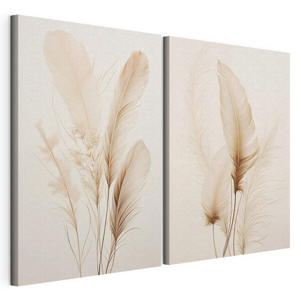 Delicadas plumas dispuestas con suavidad unas junto a otras Lámina modular sobre lienzo Delicadas plumas dispuestas con suavidad unas junto a otras