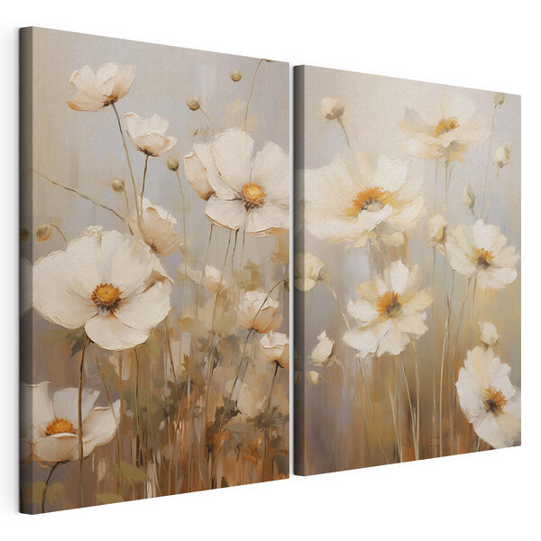 - Elegantes flores en tonos suaves Lámina modular sobre lienzo - Elegantes flores en tonos suaves