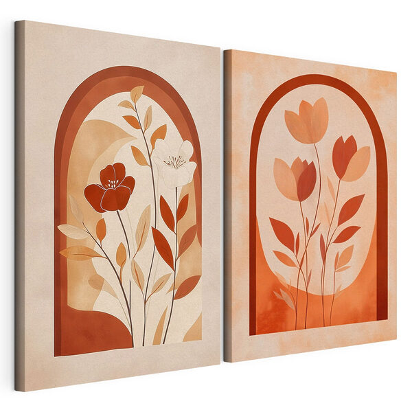 Lámina modular sobre lienzo Dos cuadros de flores y hojas