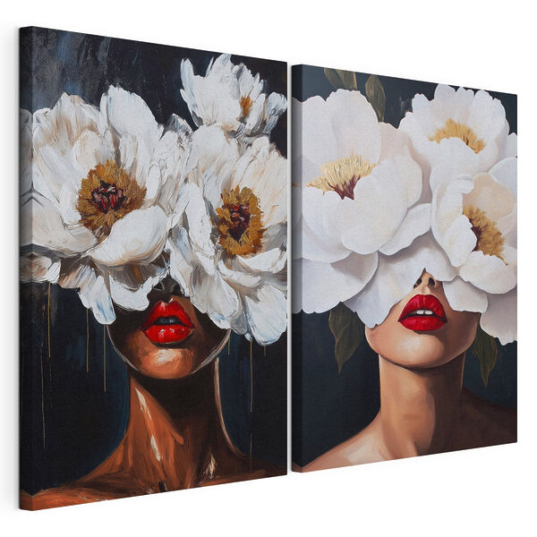 Cuadro de una mujer con flores sobre los ojos Lámina modular sobre lienzo Cuadro de una mujer con flores sobre los ojos