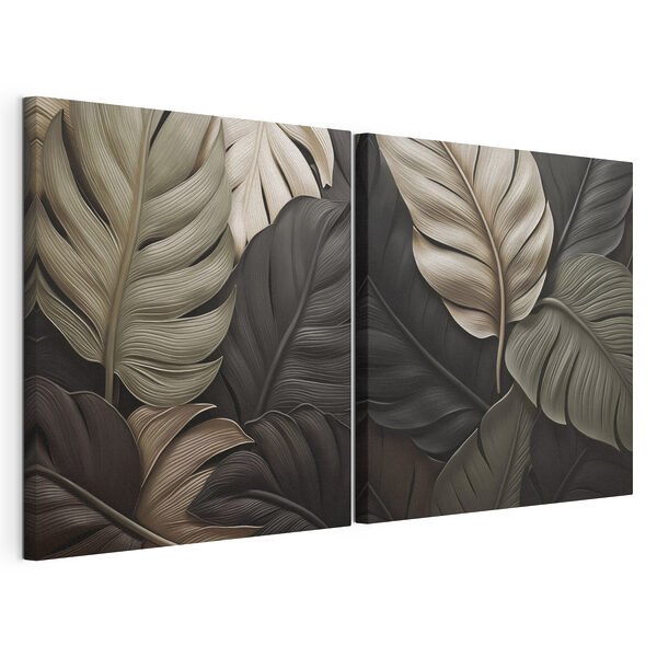 Hojas elegantes en colores armoniosos Lámina modular sobre lienzo Hojas elegantes en colores armoniosos