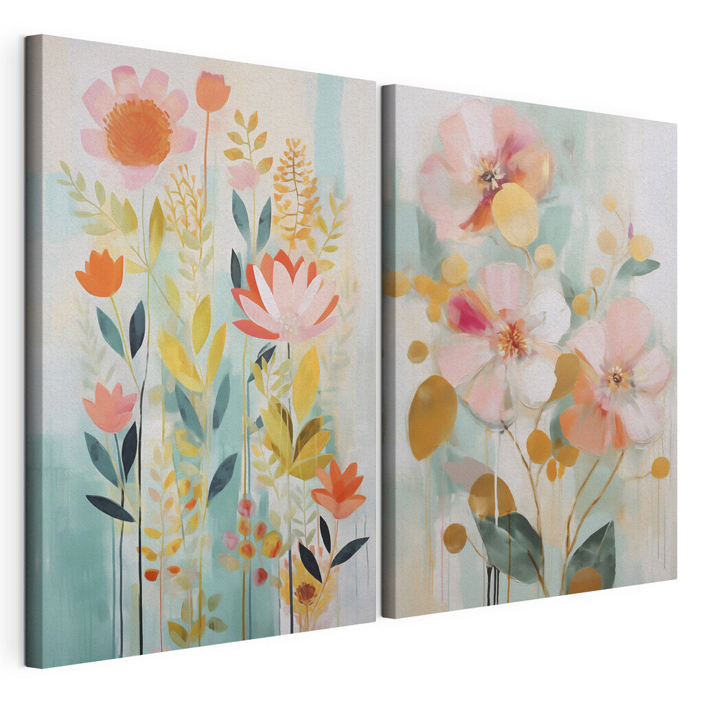 Lámina modular sobre lienzo Dos cuadros de flores y hojas (SKU: m30520) Lámina modular sobre lienzo Dos cuadros de flores y hojas (SKU: m30520)