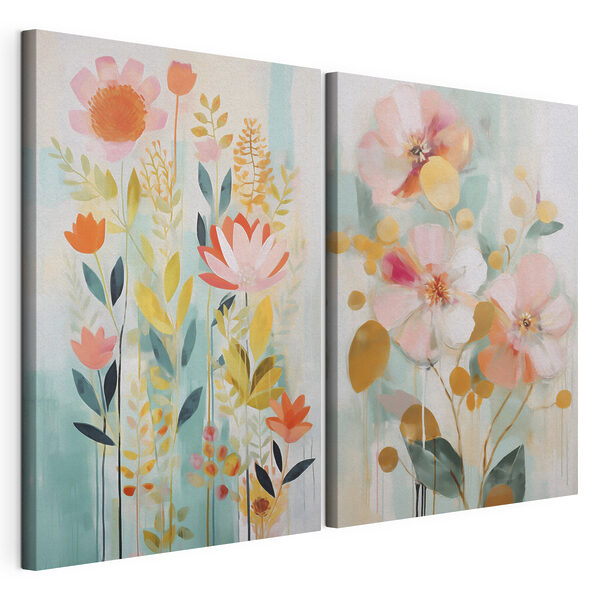 Lámina modular sobre lienzo Dos cuadros de flores y hojas