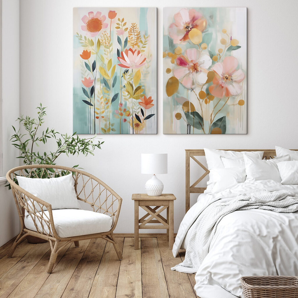Lámina modular sobre lienzo Dos cuadros de flores y hojas (SKU: m30520) Lámina modular sobre lienzo Dos cuadros de flores y hojas (SKU: m30520)