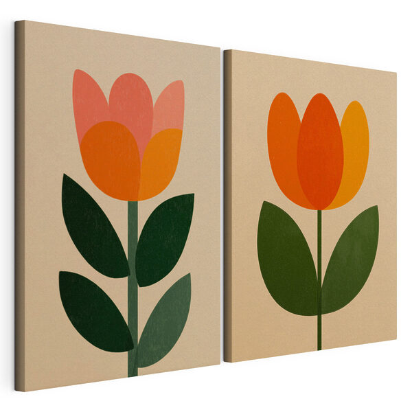 Un par de flores con hojas Lámina modular sobre lienzo Un par de flores con hojas