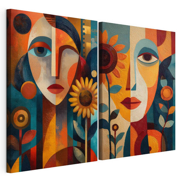 Lámina modular sobre lienzo Collage de un cuadro en el que aparecen una mujer y otra mujer