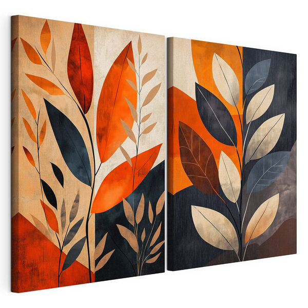 Pintura de hojas y ramas Lámina modular sobre lienzo Pintura de hojas y ramas
