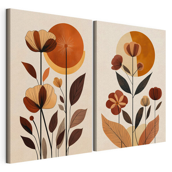 Pintura de flores y hojas Lámina modular sobre lienzo Pintura de flores y hojas
