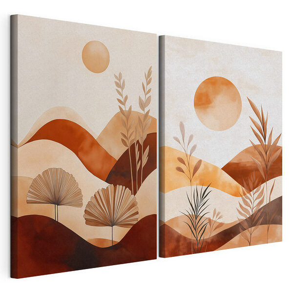 Lámina modular sobre lienzo Cuadro de un paisaje con plantas y sol