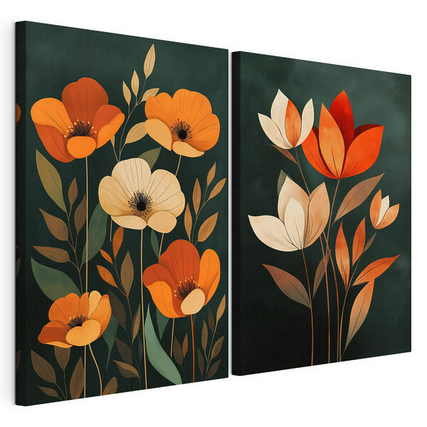 Cuadro de flores sobre fondo negro Lámina modular sobre lienzo Cuadro de flores sobre fondo negro