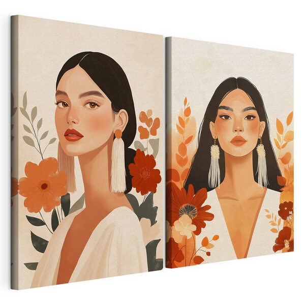 Lámina modular sobre lienzo Collage de una mujer con flores