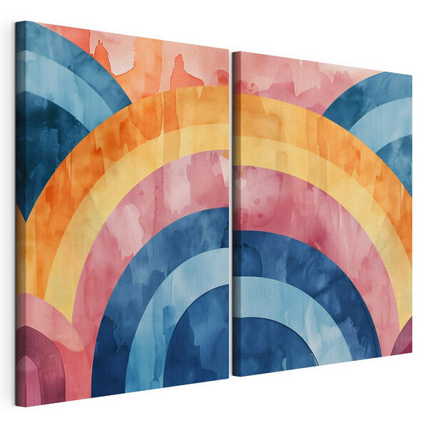 Cuadro en acuarela muy colorido con círculos Lámina modular sobre lienzo Cuadro en acuarela muy colorido con círculos