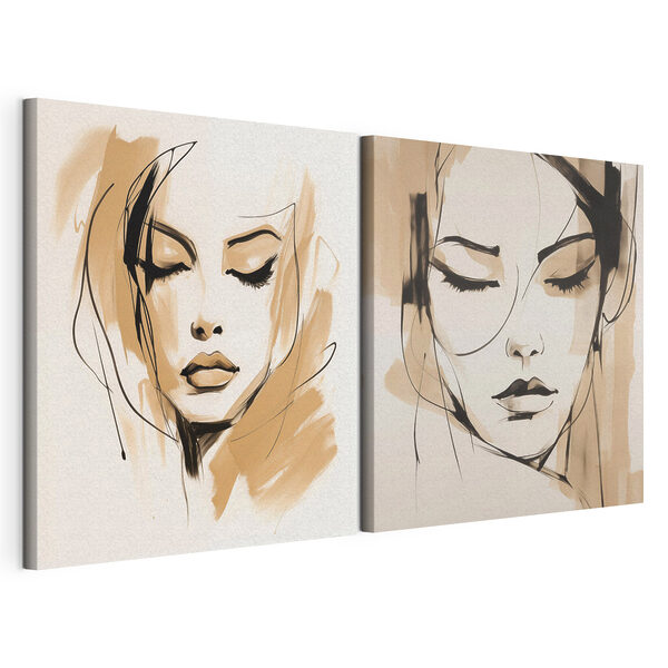 Dibujo del rostro de una mujer Lámina modular sobre lienzo Dibujo del rostro de una mujer