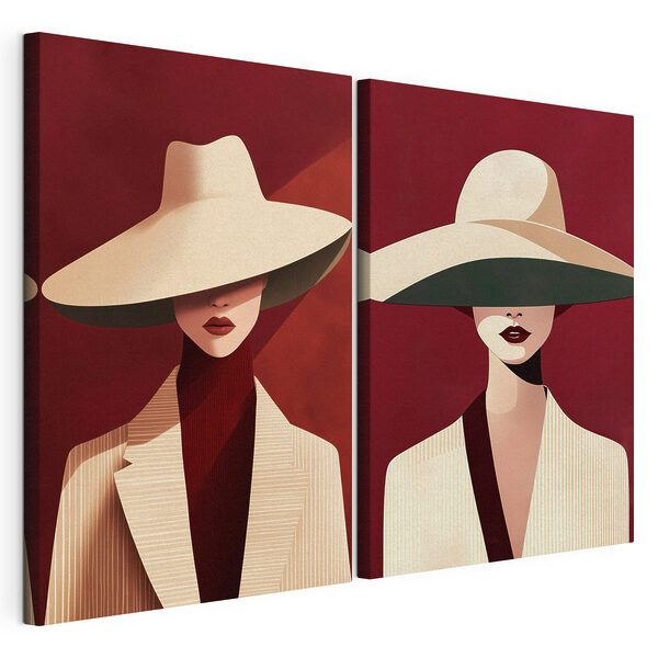 Collage de una mujer con sombrero Lámina modular sobre lienzo Collage de una mujer con sombrero