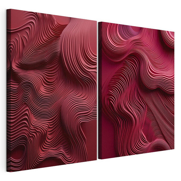 Líneas onduladas rojas y rosas Lámina modular sobre lienzo Líneas onduladas rojas y rosas