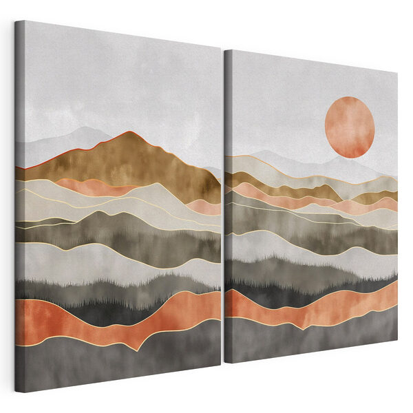 Cuadro de colinas y el sol Lámina modular sobre lienzo Cuadro de colinas y el sol