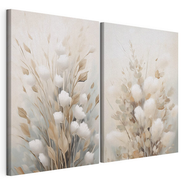 Pintura de flores y hojas Lámina modular sobre lienzo Pintura de flores y hojas