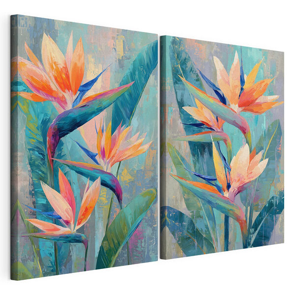 Pintura de flores y hojas Lámina modular sobre lienzo Pintura de flores y hojas