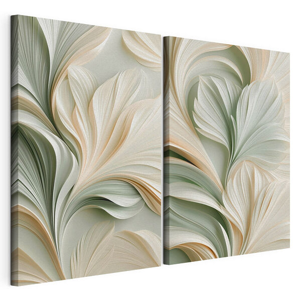 Collage con un diseño floral en blanco y verde Lámina modular sobre lienzo Collage con un diseño floral en blanco y verde