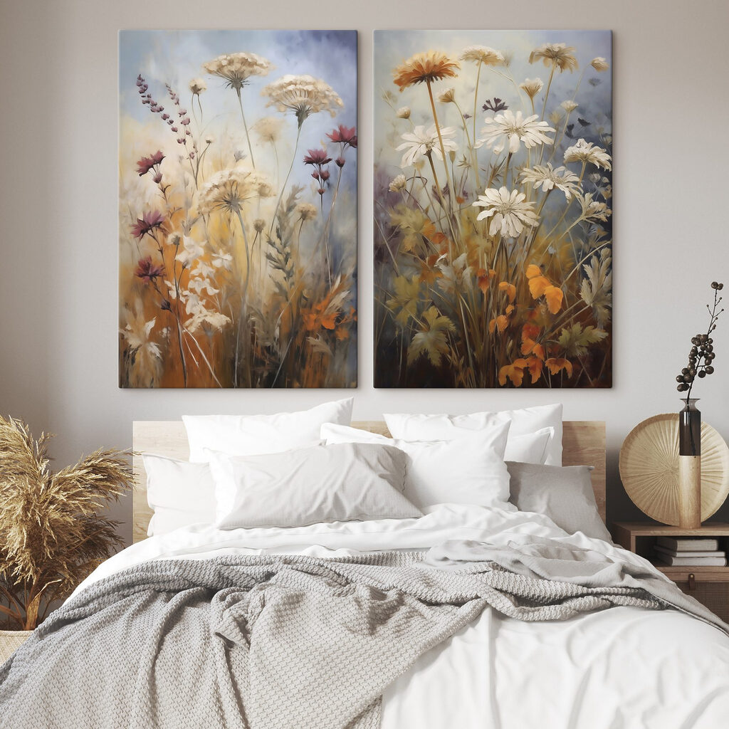 Lámina modular sobre lienzo Cuadro de flores y hierba (SKU: m30808)