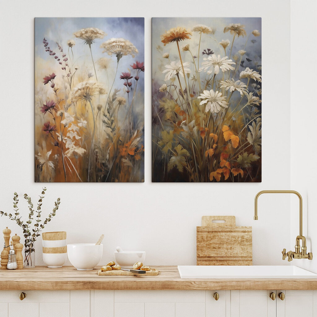 Lámina modular sobre lienzo Cuadro de flores y hierba (SKU: m30808)