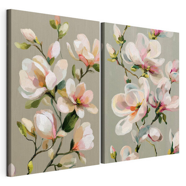 Lámina modular sobre lienzo Delicadas flores que se funden con suaves tonos