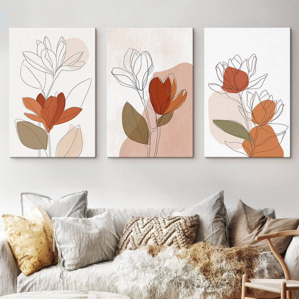 Lámina modular sobre lienzo Dibujo de flores con hojas (SKU: m30795)