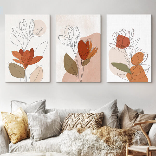 Lámina modular sobre lienzo Dibujo de flores con hojas (SKU: m30795)