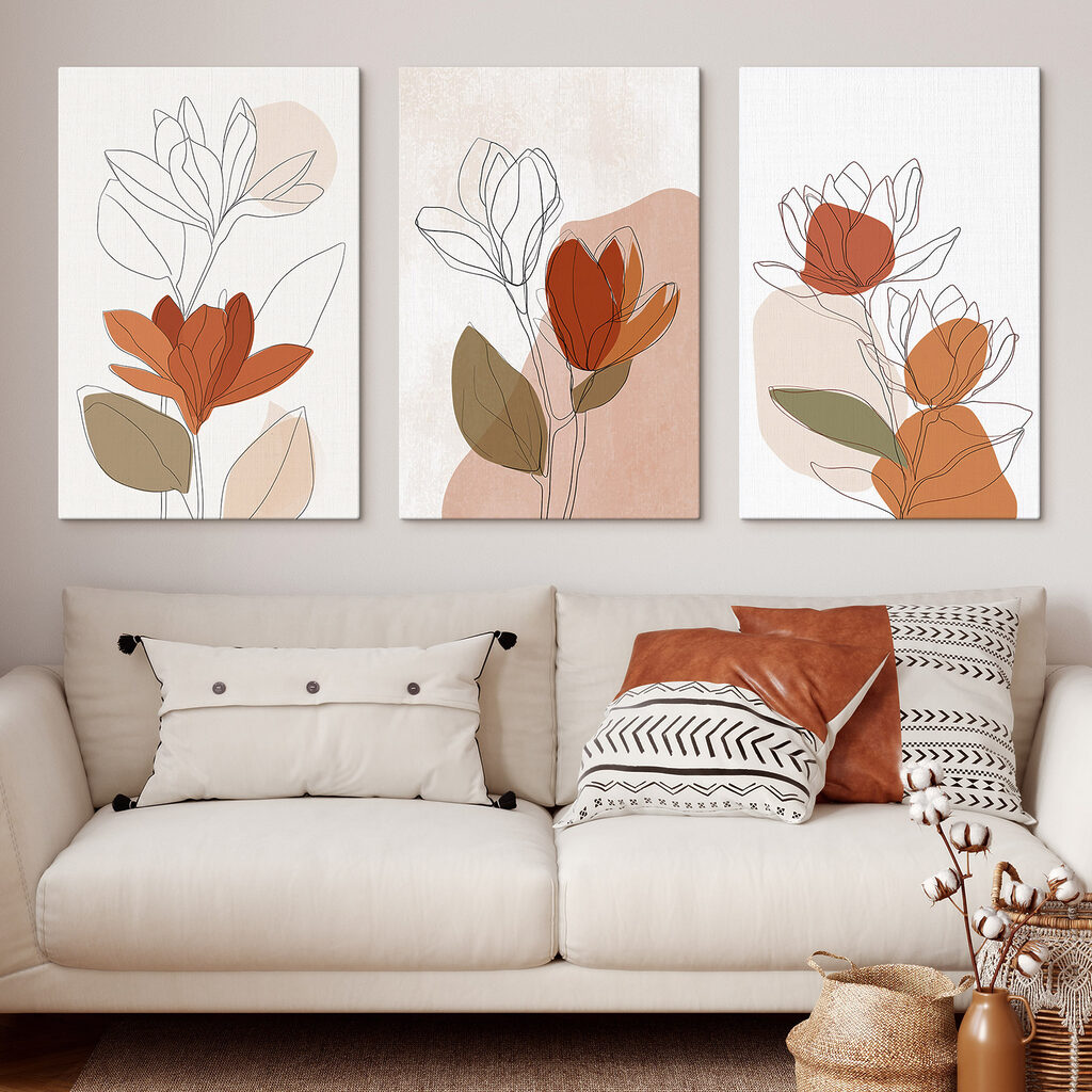 Lámina modular sobre lienzo Dibujo de flores con hojas (SKU: m30795)
