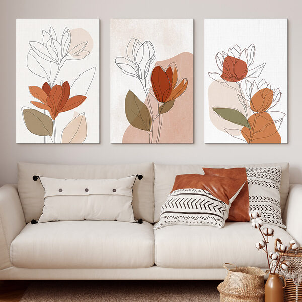 Lámina modular sobre lienzo Dibujo de flores con hojas (SKU: m30795)