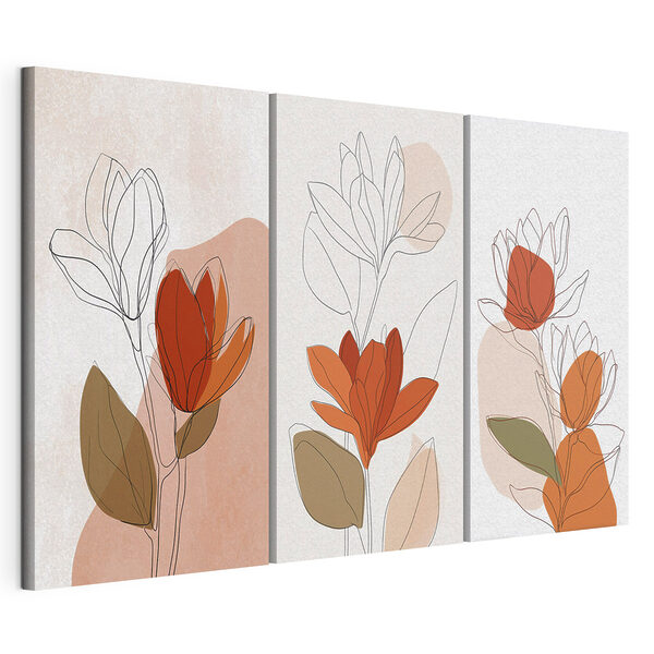 Dibujo de flores con hojas Lámina modular sobre lienzo Dibujo de flores con hojas