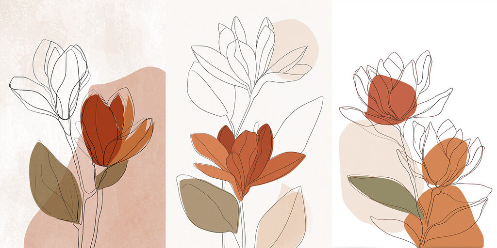 Lámina modular sobre lienzo Dibujo de flores con hojas (SKU: m30795)