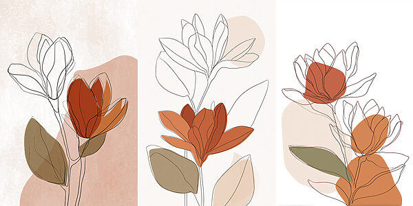 Lámina modular sobre lienzo Dibujo de flores con hojas (SKU: m30795)