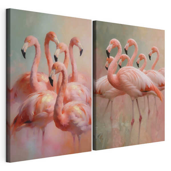 Grupo de flamencos reunidos Lámina modular sobre lienzo Grupo de flamencos reunidos
