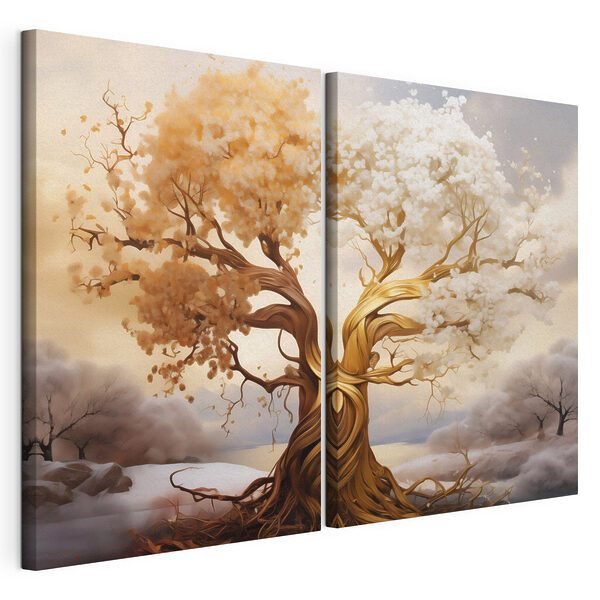 Árbol con hojas blancas y amarillas Lámina modular sobre lienzo Árbol con hojas blancas y amarillas