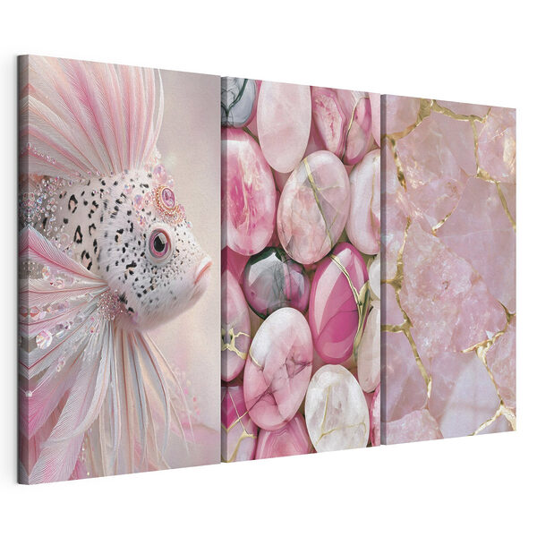 Collage de piedras rosas y blancas Lámina modular sobre lienzo Collage de piedras rosas y blancas