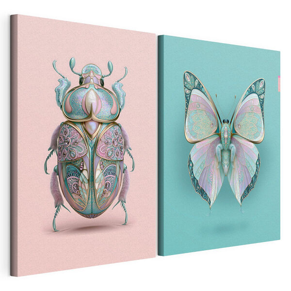 Lámina modular sobre lienzo Insectos coloridos con un toque artístico