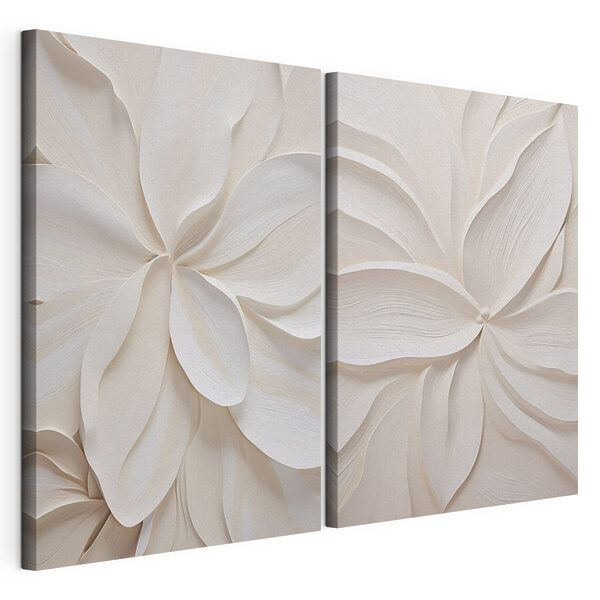 Collage de flores de papel blanco Lámina modular sobre lienzo Collage de flores de papel blanco