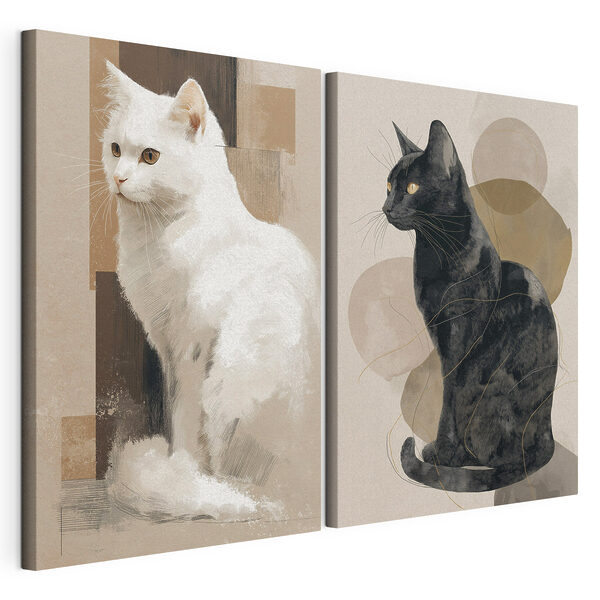 Gato blanco y gato negro Lámina modular sobre lienzo Gato blanco y gato negro