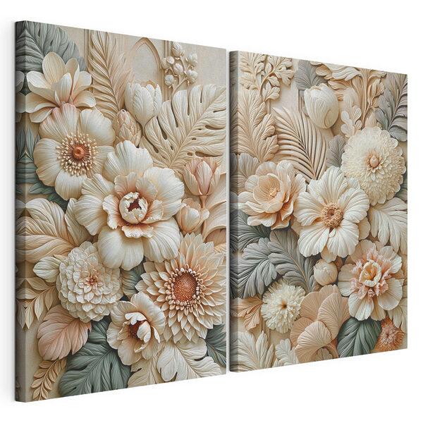 Collage de flores y hojas Lámina modular sobre lienzo Collage de flores y hojas