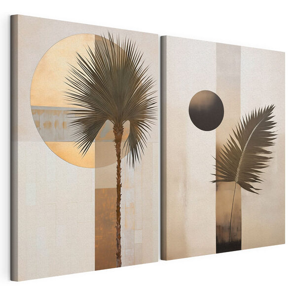 - Abstracción artística tropical en tonos neutros Lámina modular sobre lienzo - Abstracción artística tropical en tonos neutros