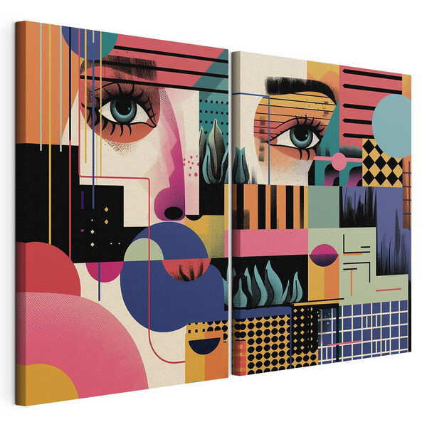 Obra de arte a todo color que representa el rostro de una mujer Lámina modular sobre lienzo Obra de arte a todo color que representa el rostro de una mujer