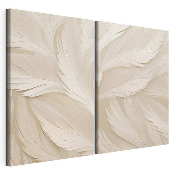 Dibujo de plumas blancas sobre un fondo blanco Lámina modular sobre lienzo Dibujo de plumas blancas sobre un fondo blanco