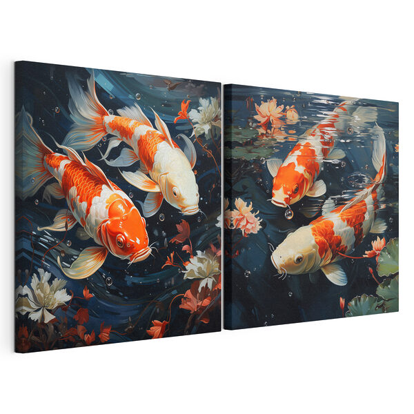 Collage de un par de peces nadando en el agua Lámina modular sobre lienzo Collage de un par de peces nadando en el agua