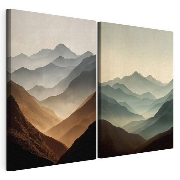 Comparación de montañas con niebla Lámina modular sobre lienzo Comparación de montañas con niebla