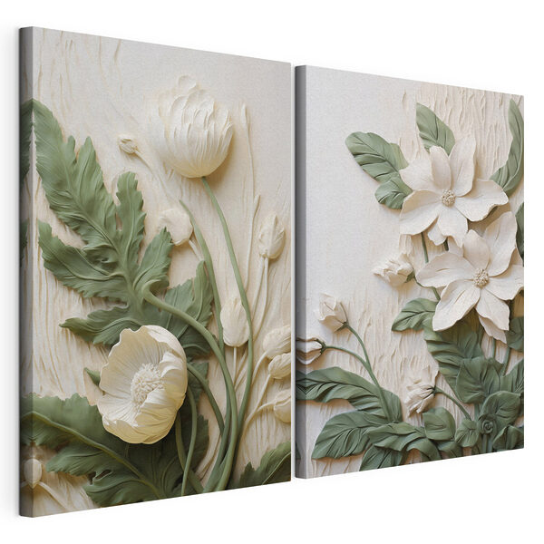 Lámina modular sobre lienzo Elegantes diseños florales en tonos suaves