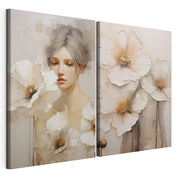 Lámina modular sobre lienzo Cuadro de una mujer con flores blancas (SKU: m30583) Lámina modular sobre lienzo Lámina modular sobre lienzo Cuadro de una mujer con flores blancas (SKU: m30583)