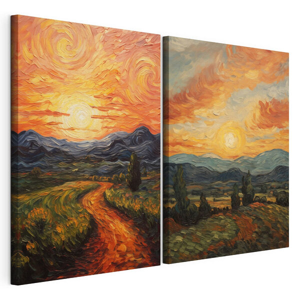 Cuadro en el que se representan una carretera y unas montañas Lámina modular sobre lienzo Cuadro en el que se representan una carretera y unas montañas
