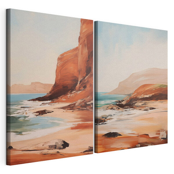 Cuadro en el que se representa una playa y un acantilado rocoso Lámina modular sobre lienzo Cuadro en el que se representa una playa y un acantilado rocoso