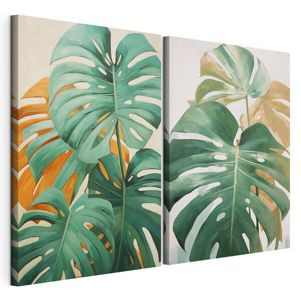 Hojas de un verde intenso en tonos vivos Lámina modular sobre lienzo Hojas de un verde intenso en tonos vivos